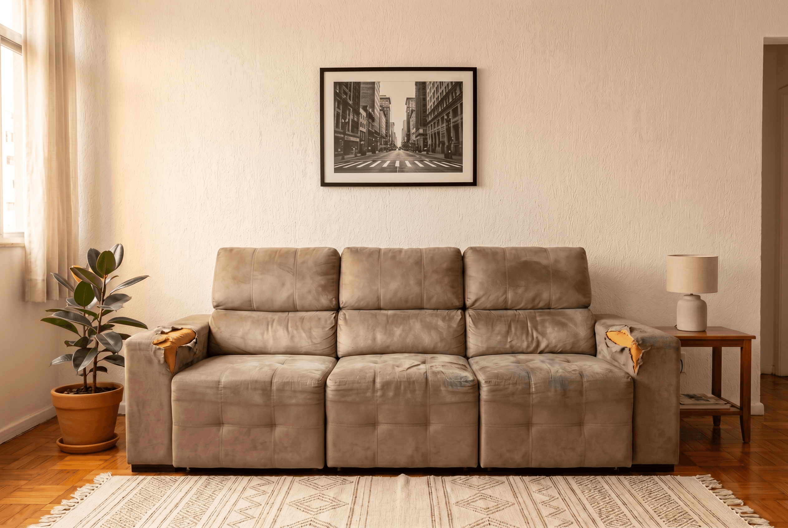 Sofá retrátil 3 lugares antes da reforma