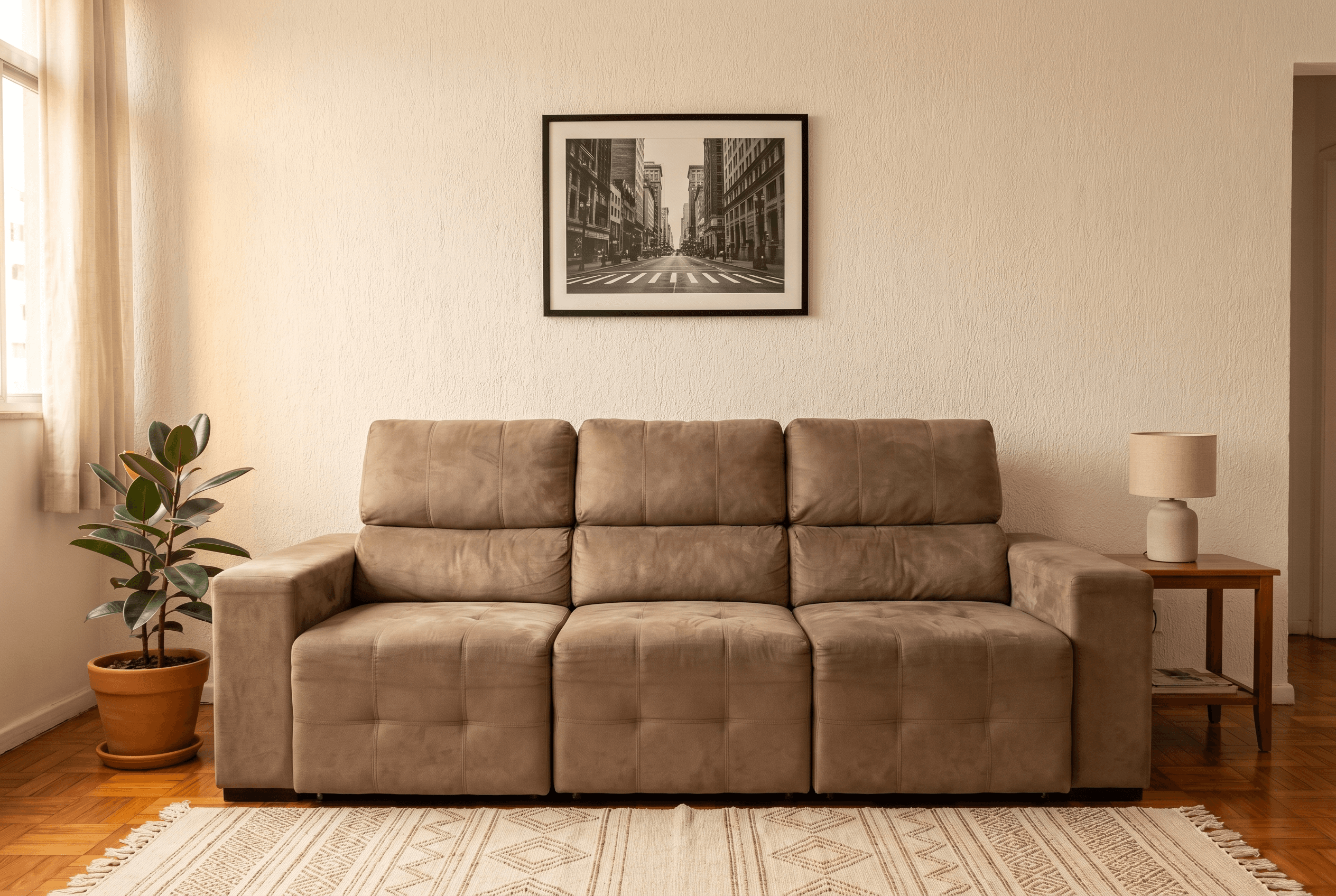 Sofá retrátil 3 lugares depois da reforma