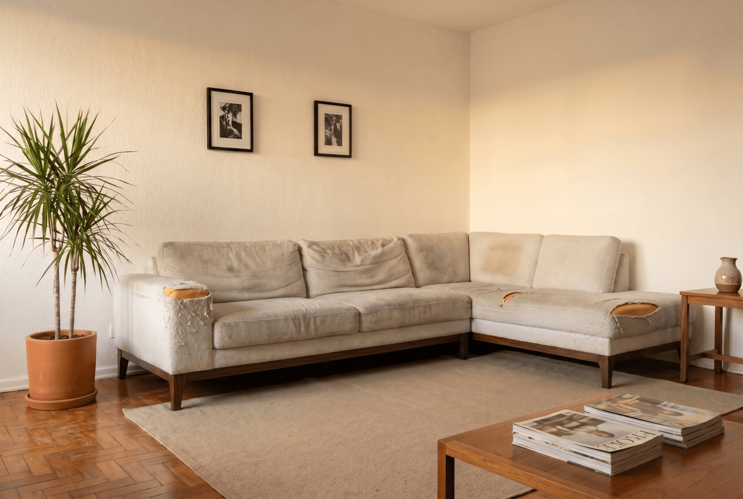 Sofá em L com chaise antes da reforma