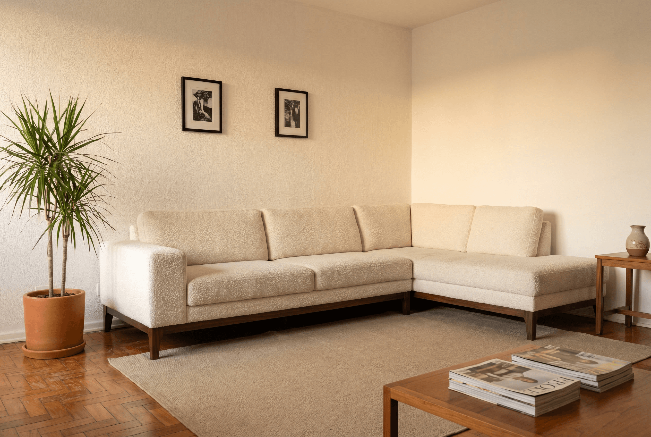 Sofá em L com chaise depois da reforma