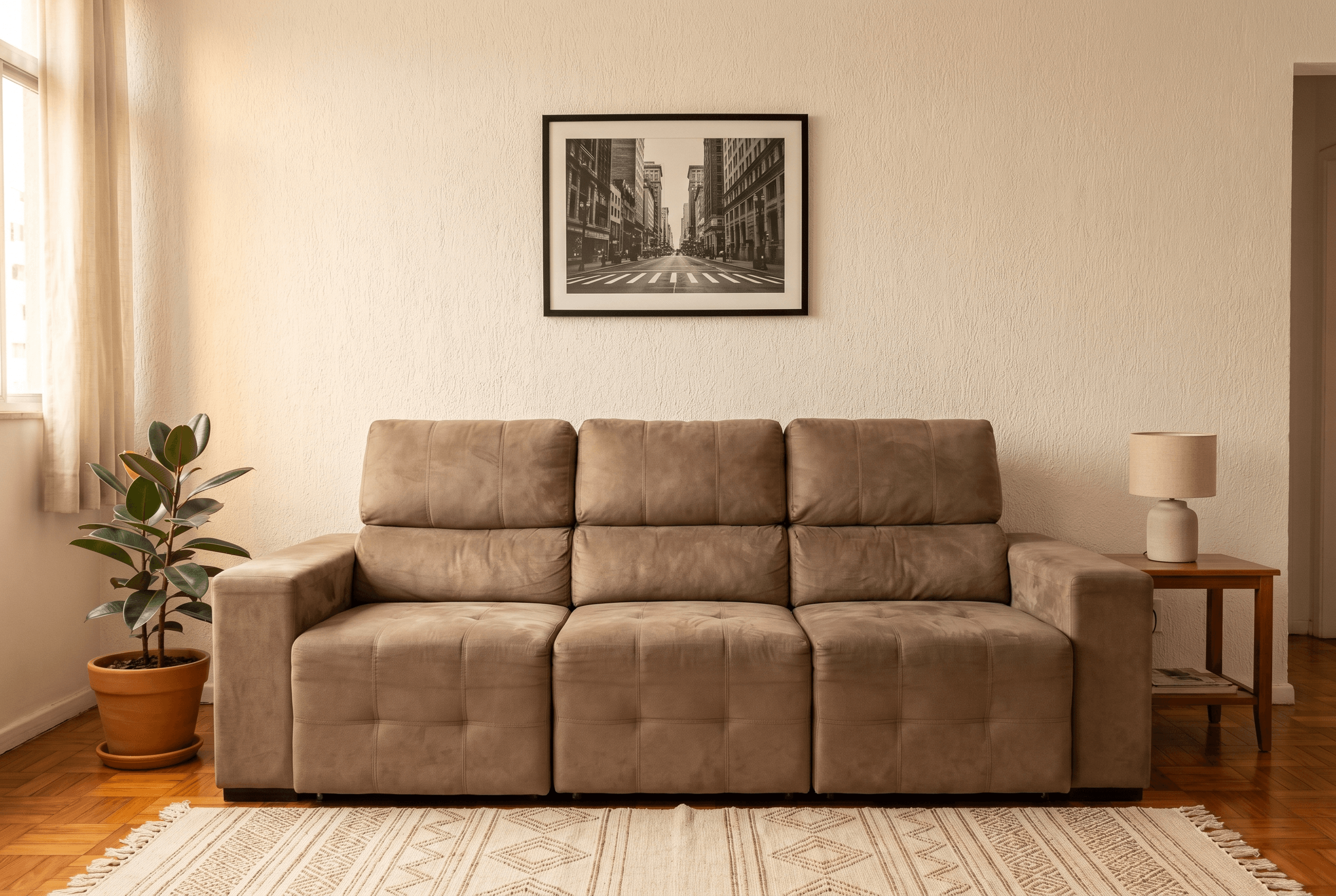 Sofá retrátil 3 lugares — depois da reforma